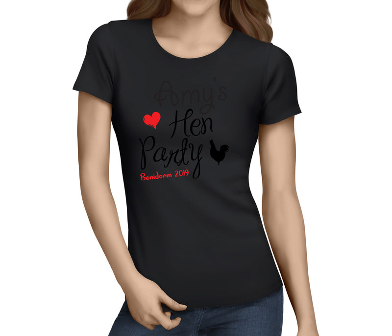 Hen Loveheart Colour Custom Hen T-Shirt - Any Name - Party Tee