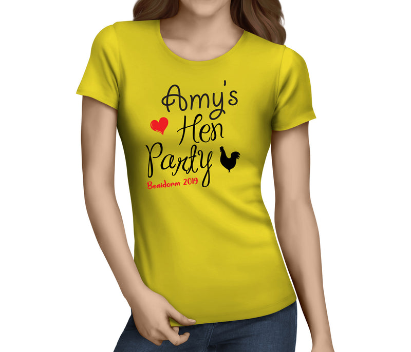 Hen Loveheart Colour Custom Hen T-Shirt - Any Name - Party Tee