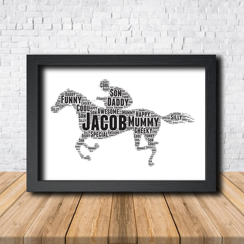 Personalised Horse Racer 1 Word Art Poster Print – A4 Print + Black Frame