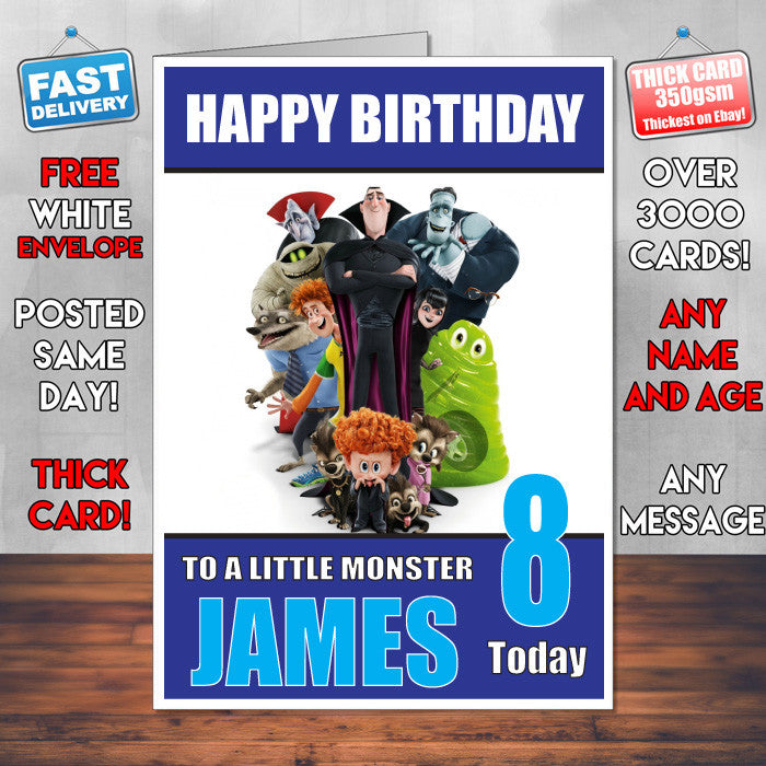 HOTEL TRANSALVANIA BM THEME INSPIRED Style PERSONALISED Kids Adult FUNNY Birthday Card