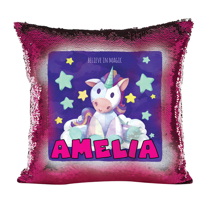 Unicorn 119 Personalised Hot Pink Magic Cushion including cushion insert