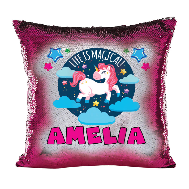Unicorn 120 Personalised Hot Pink Magic Cushion including cushion insert