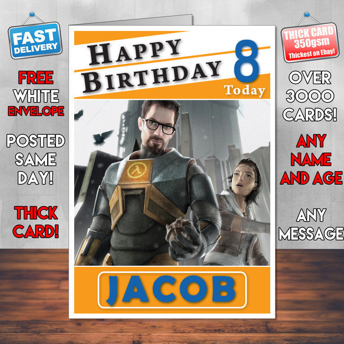 Personalised Half Life 2 Gordon And Alyx Inspired Style Game Kids Inspired Birthday Card (SA)