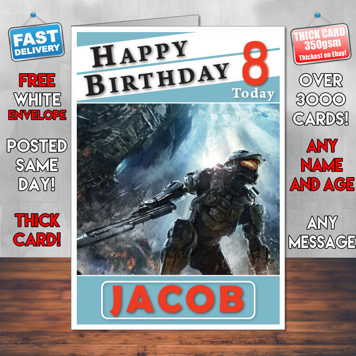 Personalised Halo 4 2013 Inspired Style Game Kids Inspired Birthday Card (SA)