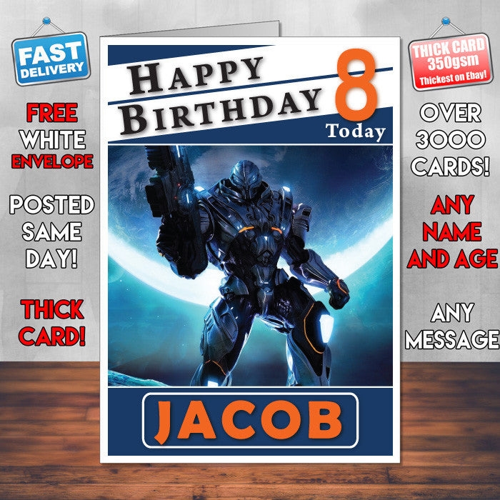 Personalised Halo Reach 5 Inspired Style Game Kids Inspired Birthday Card (SA)