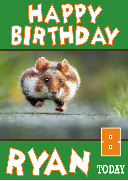 Hamster Running Funny Kids Adult Personalised Birthday Card