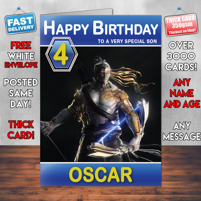 Personalised Hanzo Artwork Overwatch Inspired Style Game Kids Inspired Birthday Card (SA)