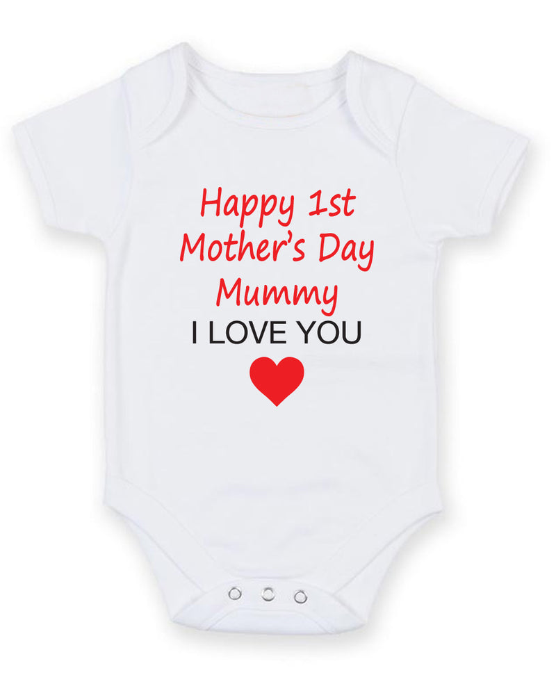 Happy 1st Mother's Day Mummy I love you Printed Baby Grow Bodysuit Boy Girl Unisex Gift