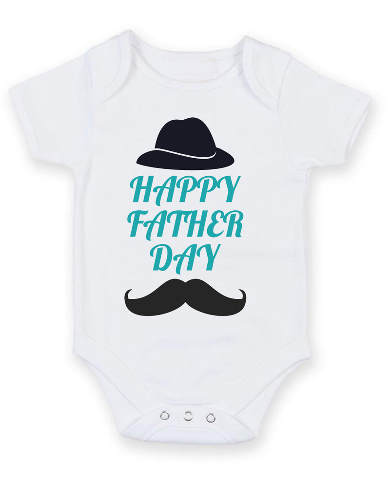 Happy Fathers Father's Day Bowlers Hat Baby Grow Bodysuit
