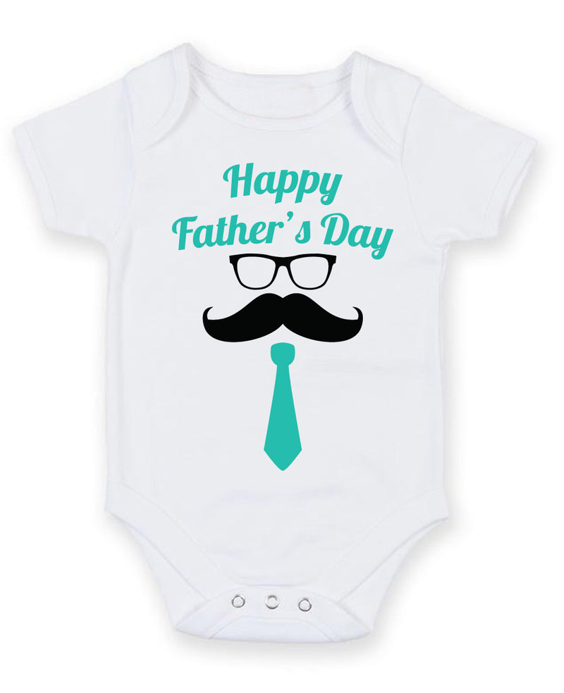 Happy Fathers Father's Day Tie and Glasses Baby Grow Bodysuit