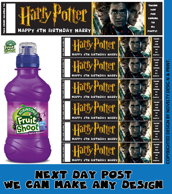 Harry Potter Inspired Theme Personalised Party Fruit Shoot Label Sticker