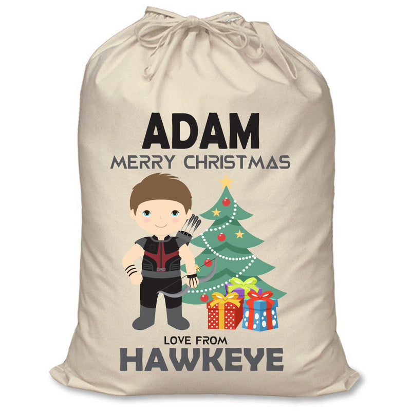 PERSONALISED Cartoon Inspired Super Hero Hawk Arrow ADAM - XL Children's Christmas Santa Sack CUSTOMISE Present