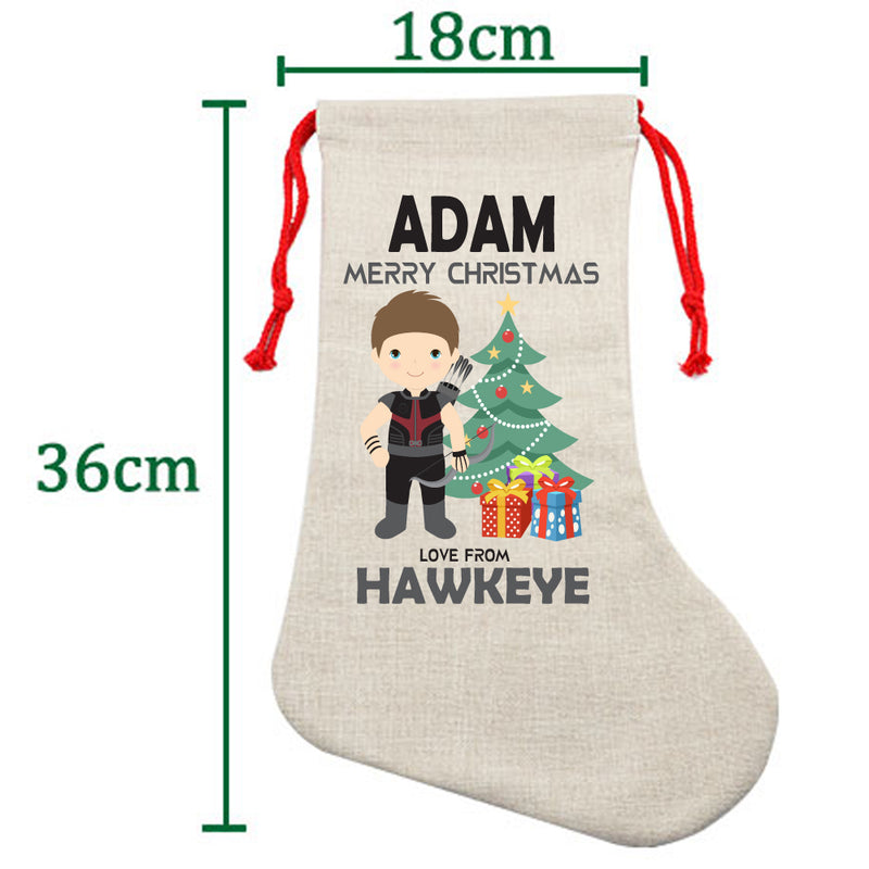 PERSONALISED Cartoon Inspired Super Hero Hawk Arrow ADAM HIGH QUALITY Large CHRISTMAS STOCKING - Any Name you want!