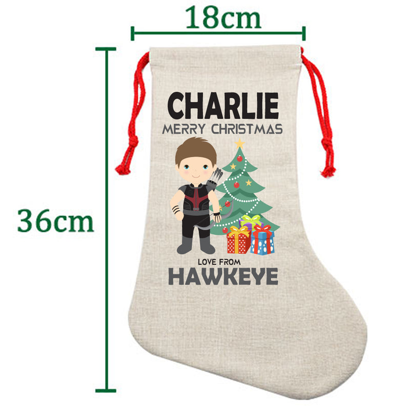 PERSONALISED Cartoon Inspired Super Hero Hawk Arrow CHARLIE HIGH QUALITY Large CHRISTMAS STOCKING - Any Name you want!
