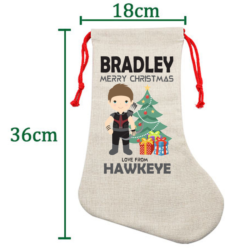PERSONALISED Cartoon Inspired Super Hero Hawk Arrow HIGH QUALITY Large CHRISTMAS STOCKING - Any Name you want!
