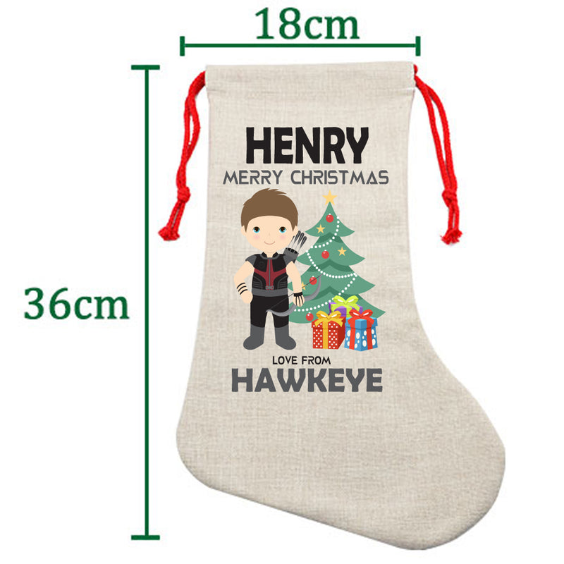 PERSONALISED Cartoon Inspired Super Hero Hawk Arrow HENRY HIGH QUALITY Large CHRISTMAS STOCKING - Any Name you want!