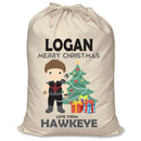 PERSONALISED Cartoon Inspired Super Hero Hawk Arrow LOGAN - XL Children's Christmas Santa Sack CUSTOMISE Present