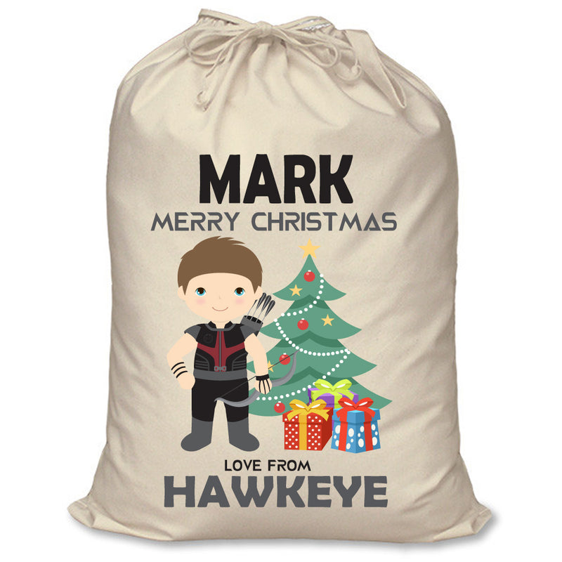PERSONALISED Cartoon Inspired Super Hero Hawk Arrow MARK - XL Children's Christmas Santa Sack CUSTOMISE Present