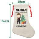 PERSONALISED Cartoon Inspired Super Hero Hawk Arrow NATHAN HIGH QUALITY Large CHRISTMAS STOCKING - Any Name you want!