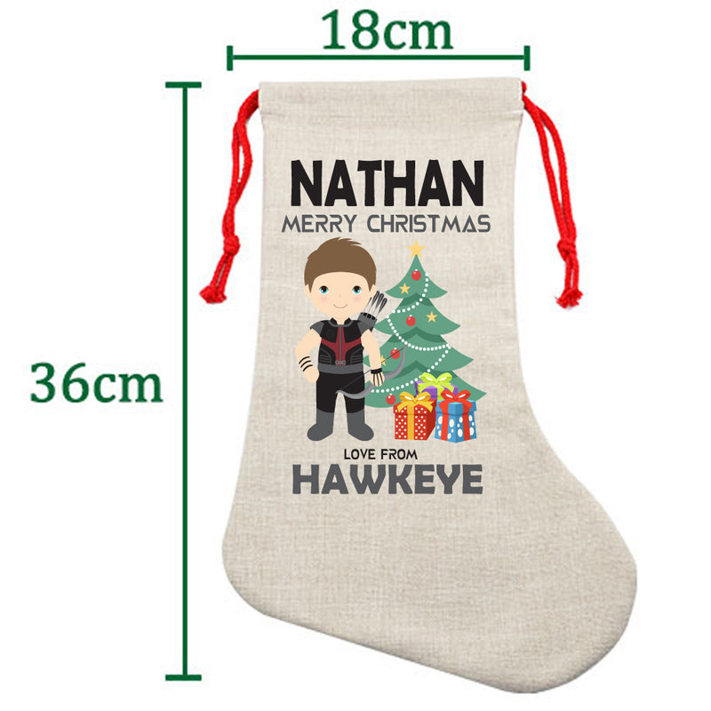 PERSONALISED Cartoon Inspired Super Hero Hawk Arrow NATHAN HIGH QUALITY Large CHRISTMAS STOCKING - Any Name you want!