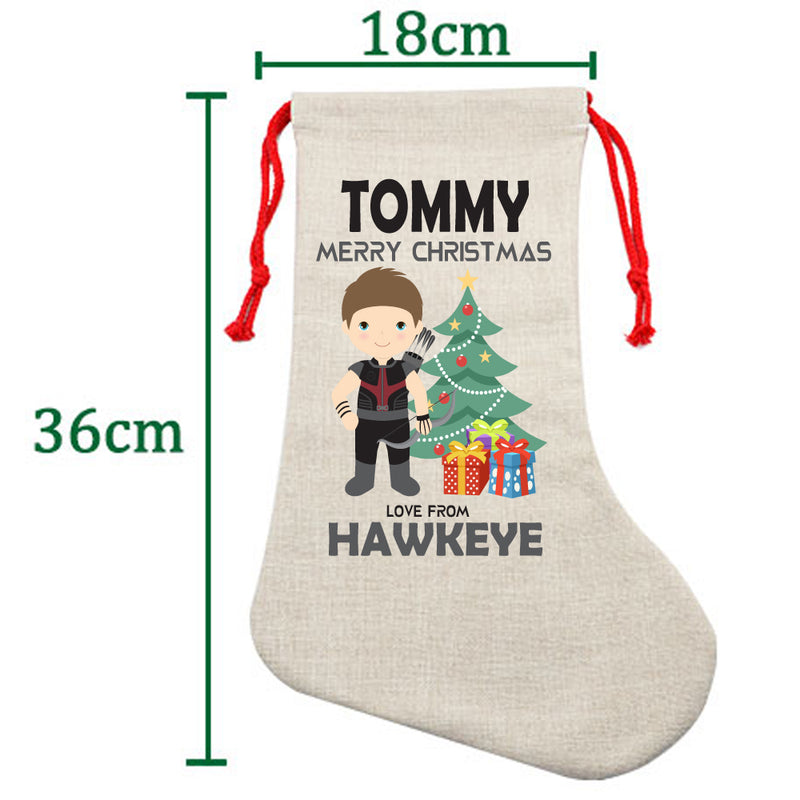 PERSONALISED Cartoon Inspired Super Hero Hawk Arrow TOMMY HIGH QUALITY Large CHRISTMAS STOCKING - Any Name you want!
