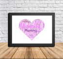 Personalised Heart 1 Family B Word Art Poster Print