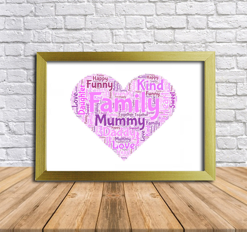 Personalised Heart 1 Family B Word Art Poster Print