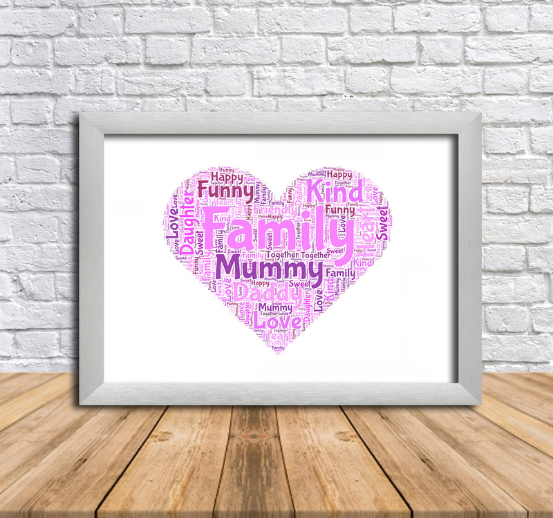 Personalised Heart 1 Family B Word Art Poster Print