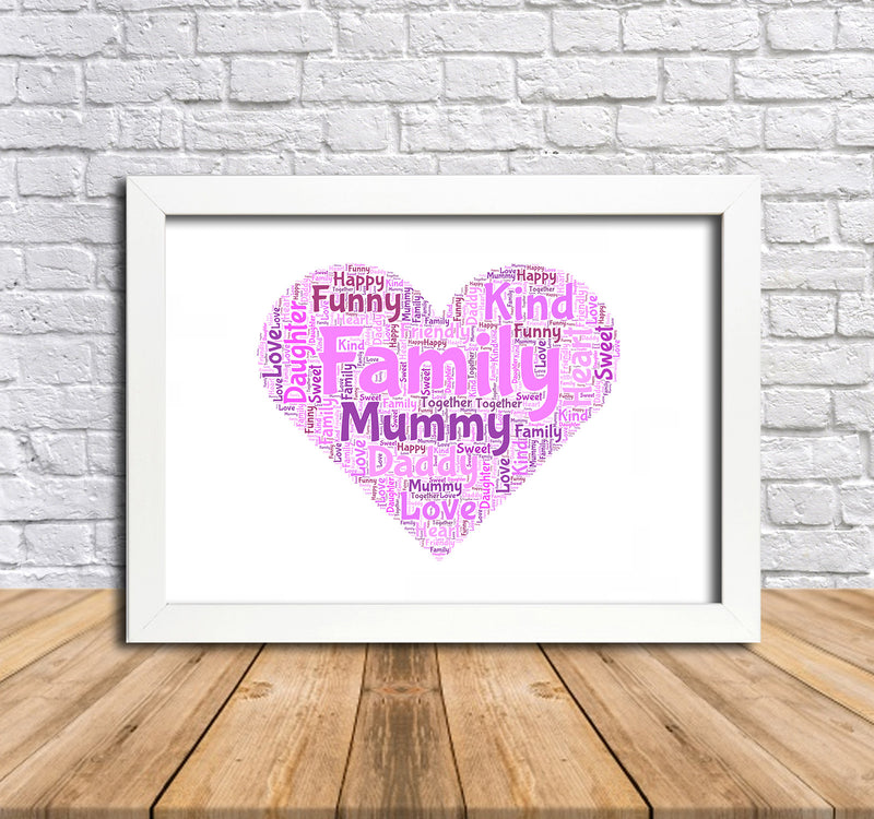 Personalised Heart 1 Family B Word Art Poster Print