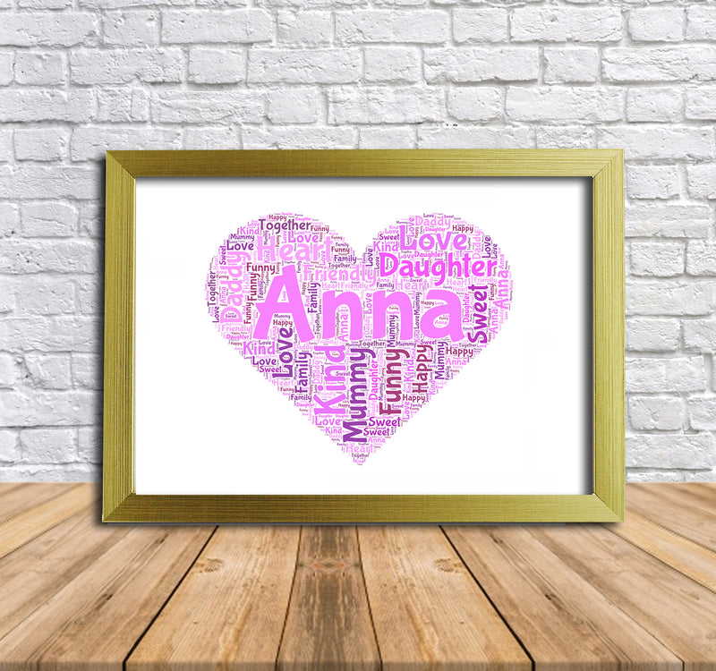 Personalised Heart 1 B Word Art Poster Print