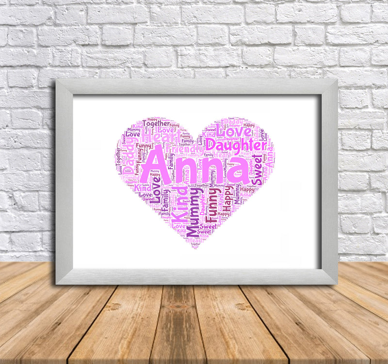 Personalised Heart 1 B Word Art Poster Print