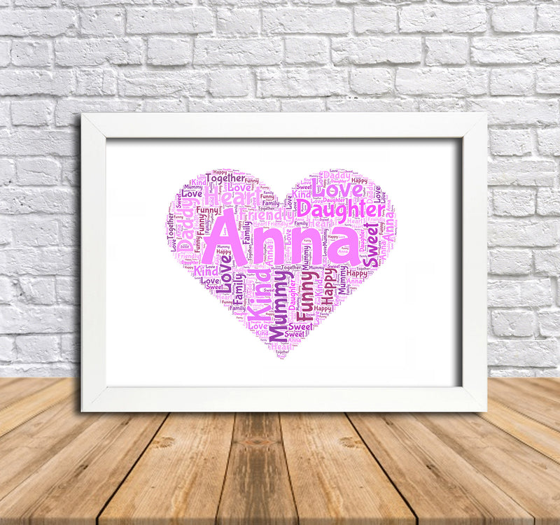 Personalised Heart 1 B Word Art Poster Print