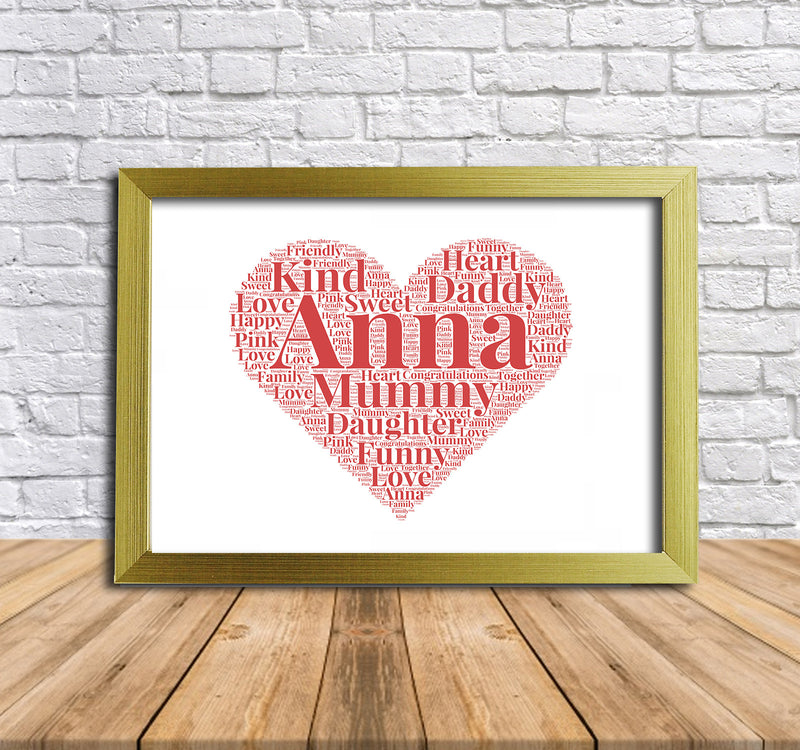 Personalised Heart 1 Word Art Poster Print