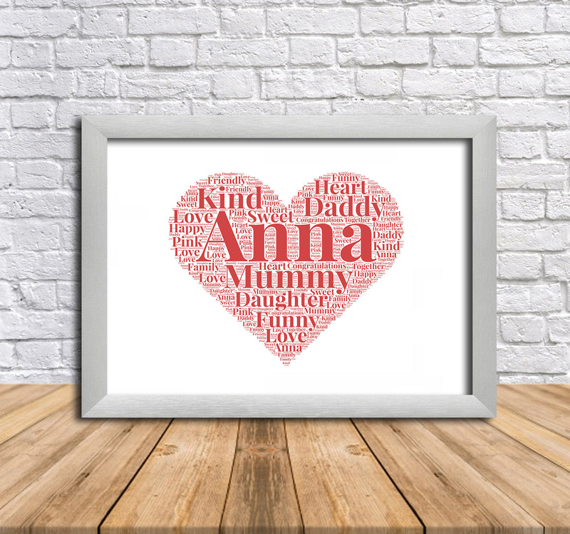 Personalised Heart 1 Word Art Poster Print