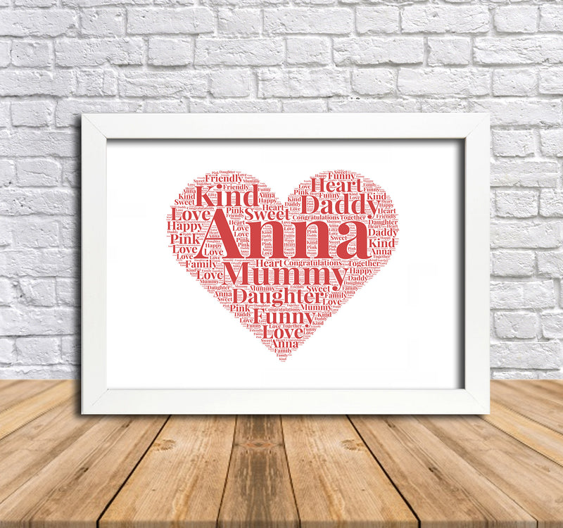 Personalised Heart 1 Word Art Poster Print