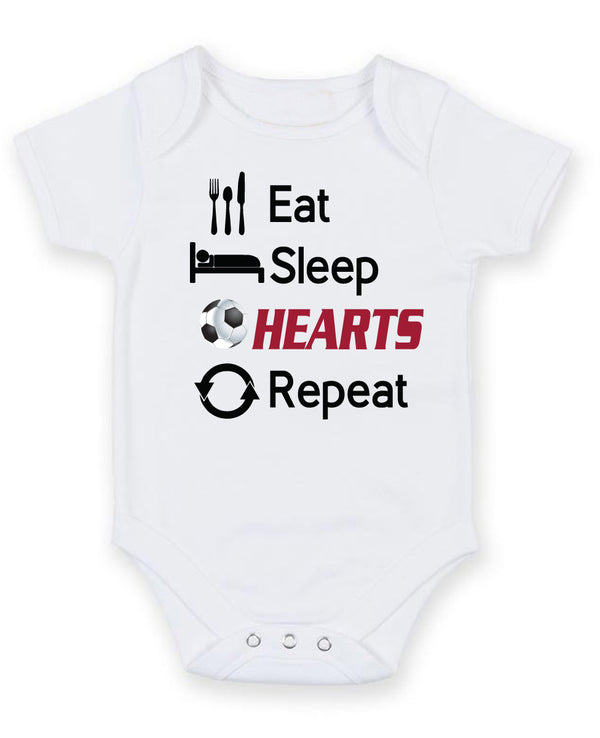 Hearts Eat Sleep Repeat Football Fan Baby Grow Bodysuit