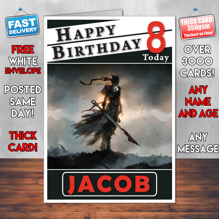 Personalised Hellblade 2 Inspired Style Game Kids Inspired Birthday Card (SA)