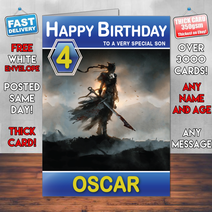 Personalised Hellblade Senuas Sacrifice Inspired Style Game Kids Inspired Birthday Card (SA)