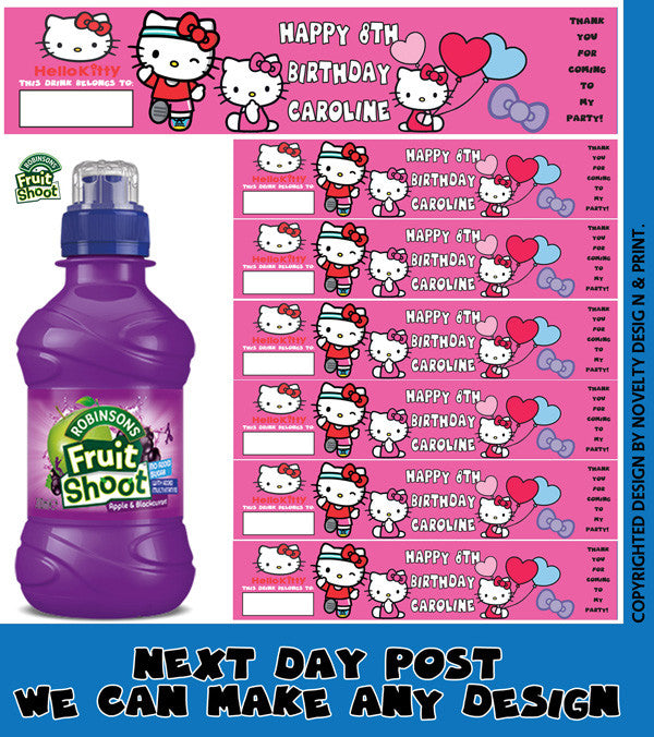 Hello Kitty Label Inspired Theme Personalised Party Fruit Shoot Label Sticker