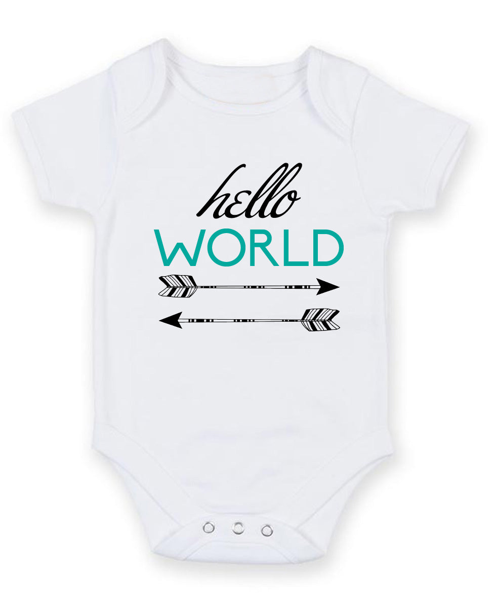 Hello World Personalised Baby Boy Girl Unisex Short Sleeve Bodysuit