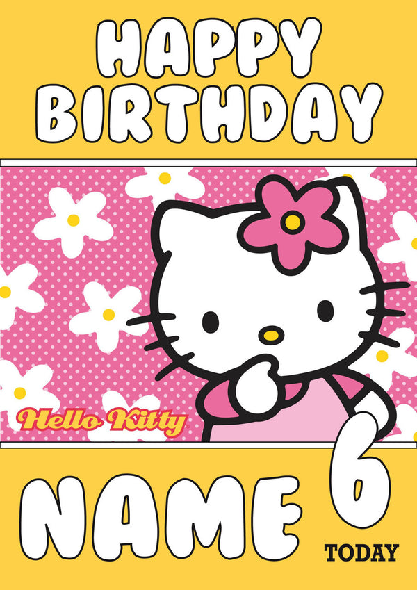 Theme Inspired Kids Adult Personalised Birthday Card Hello Kitty Birthday Card