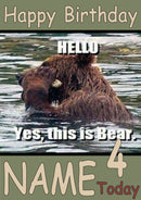Hello This Is Bear Funny Kids Adult Personalised Birthday Card Gift Present