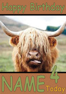 Highland Cow Funny Kids Adult Personalised Birthday Card Gift Present