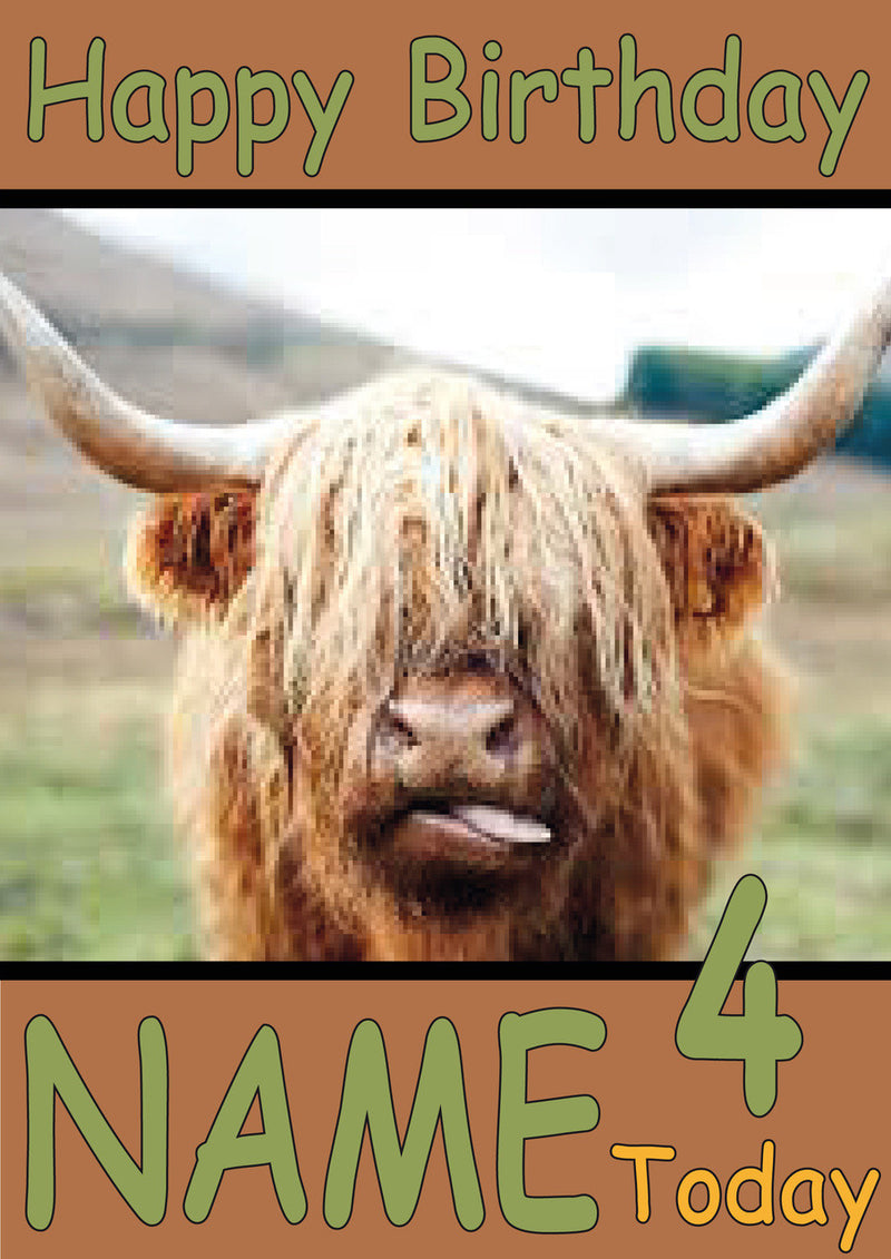 Highland Cow Funny Kids Adult Personalised Birthday Card Gift Present
