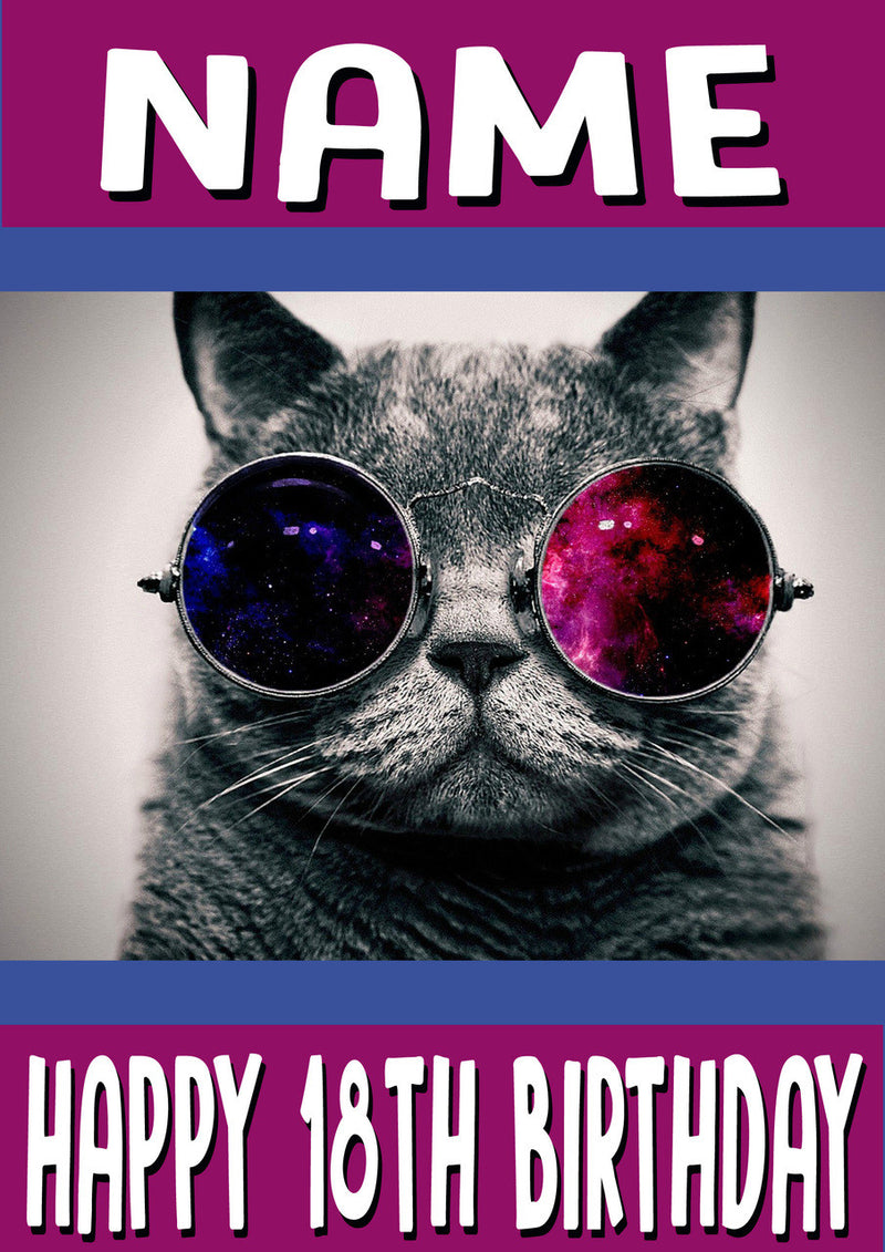 Hipster Cat Funny Kids Adult Personalised Birthday Card Gift Present