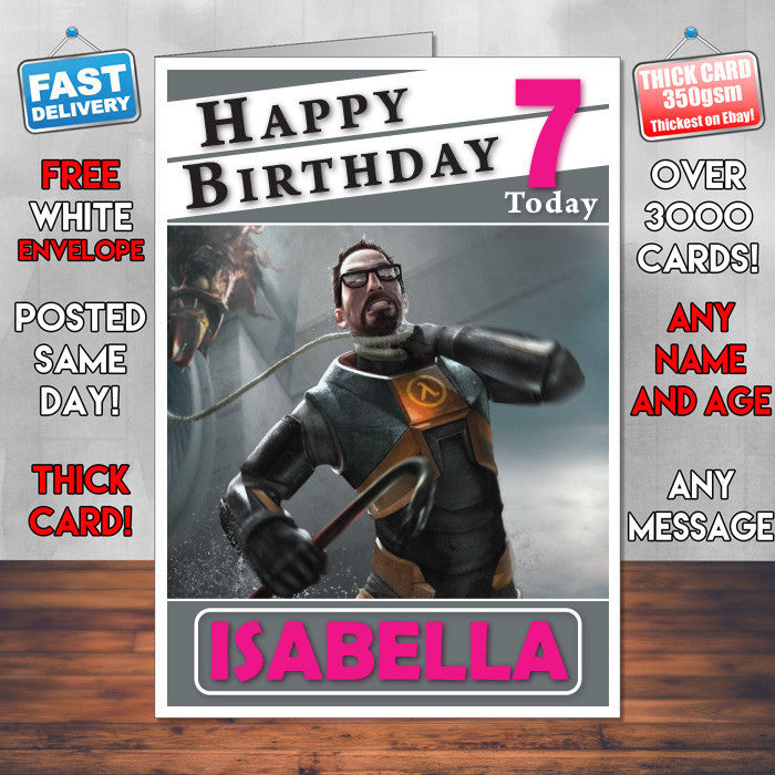 Personalised Hl2 Gordon Freeman Inspired Style Game Kids Inspired Birthday Card (SA)