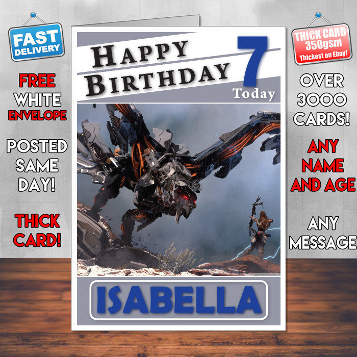 Personalised Horizon Zero Dawn Stormbringer Inspired Style Game Kids Inspired Birthday Card (SA)