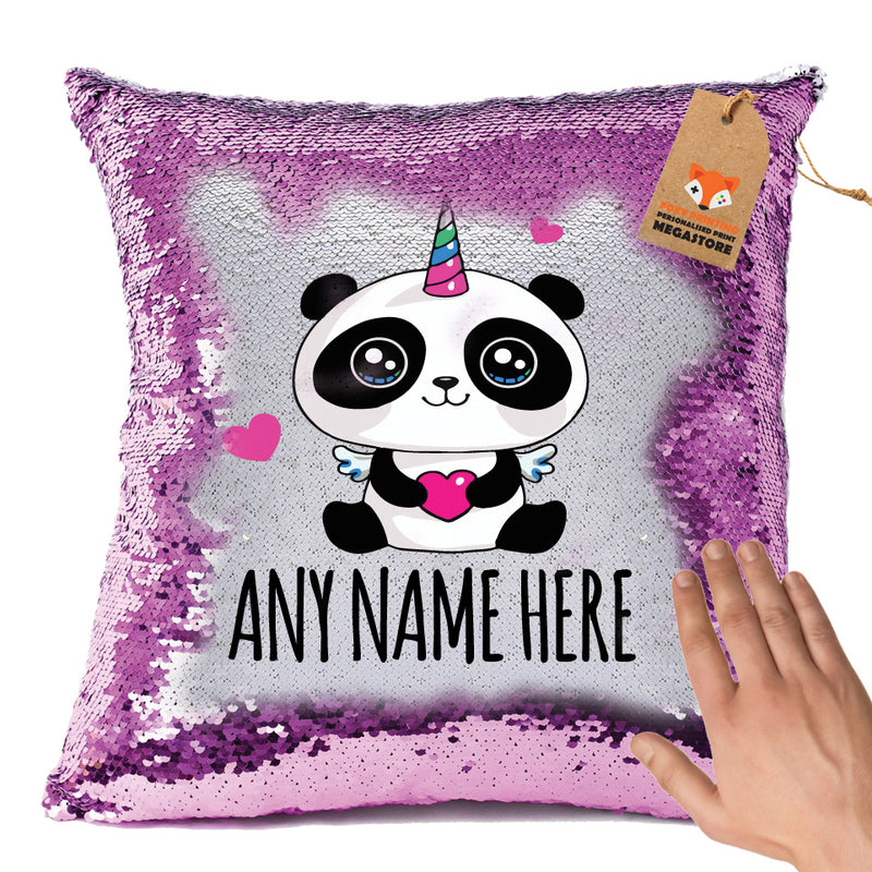 Unicorn Panda Personalised Pastel Pink Magic Cushion including cushion insert