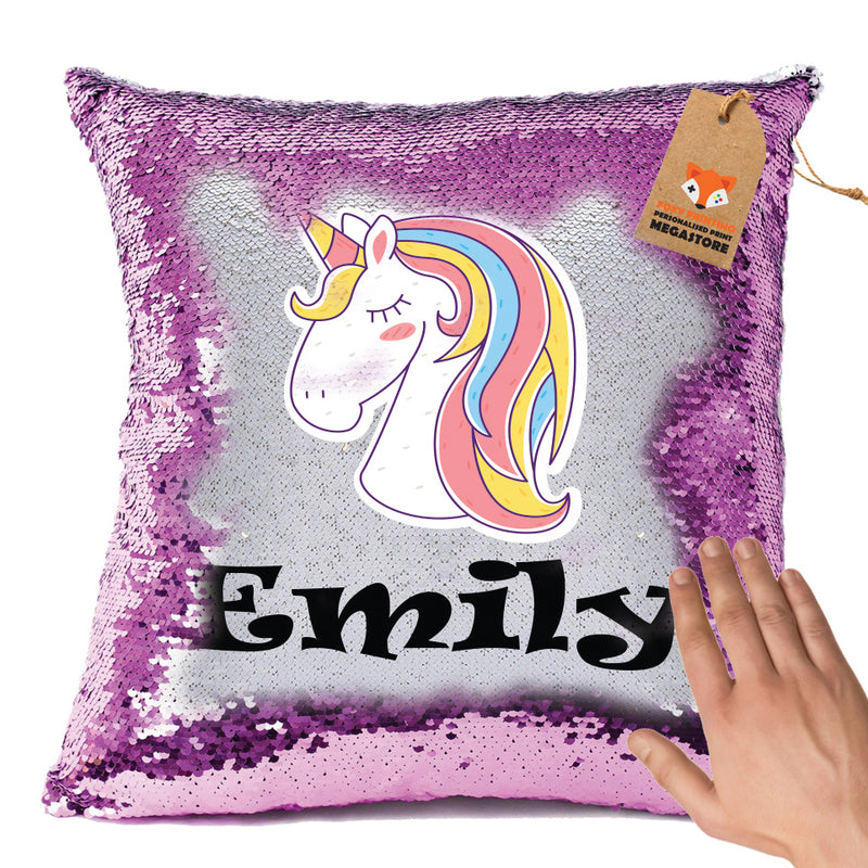 Unicorn 2 BM Personalised Pastel Pink Magic Cushion including cushion insert