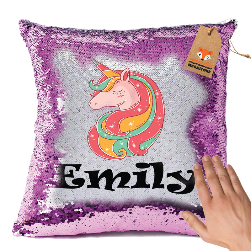 Unicorn 3 BM Personalised Pastel Pink Magic Cushion including cushion insert